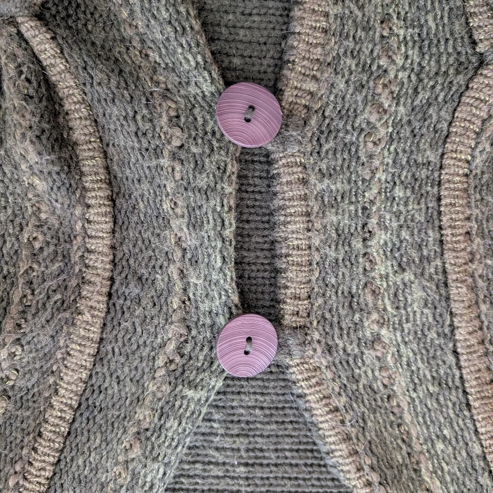 Y2K WHIMSYGOTH Fairycore Green Knit Big Button Cardigan Sweater - Picture 4 of 9